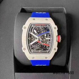 Brand Watch Grestest Wrist Watches RM Wristwatch Rm67-02 White Blue Tpt Carbon Fibre Case RM6702