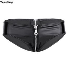 Women039s Panties TiaoBug Black Womens Lingerie Shiny Patent Leather Zipper Crotch Low Rise Bikini Briefs Underwear Underpants1325740