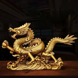 Feng Shui Pure Copper Dragon Ornaments Lucky Wealth Figurine Ornaments Gift for Home Office Desktop Decoration Crafts 240223