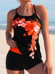 Swimwear Two Piece Swimsuit Printed Tankini Set 2023Women High Waist Swimwear Female Lace Up Beachwear Bathers Bathing Swimming Swim Suit