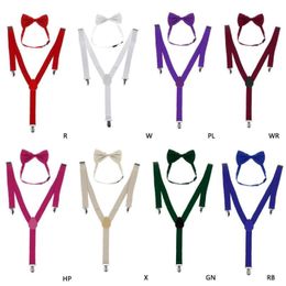 Fashion 1 Set Unisex Adjustable Y-Back Suspenders Bow Tie Clip-On Braces Elastic Wedding For Men Women 11 Colours Neck Ties224Y