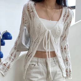 Cardigans Women Vintage Elegant Floral Tops Embroidery Knitted White Lace Blouse Women Crop Tops 2021 Hollow Out Lace Shirt Women Cardigan