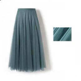 skirt New Women Mesh Elastic Tutu Skirt Beach Spring Summer Korean High Waist Fashion Pleated Long Skirt Black White Tulle Skirts