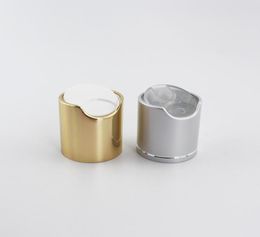 GNPS 50pcs Refillable Gold Disc Top Caps With Aluminium Collar 24410 Silver Metal Shampoo Bottles Lid Plastic Bottle Cap Push Pull2510167