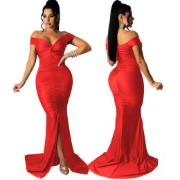 Dress 2023 Elegant Luxury Designer Party Dresses for Women Off Shoulder Evening Dress Mermaid VNeck Pleated Backless Long Dress Maxi