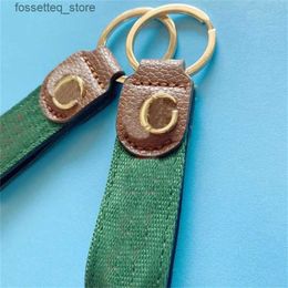 Key Rings Webbing designer keychains unisex letter luxury keyring metal buckle green bag decorative portable popular fashion car key chain brown leather PJ055