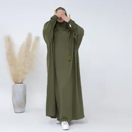 Ethnic Clothing Muslim Abaya Women Hooded Smocking Sleeve One-piece Prayer Dress Islamic Dubai Saudi Solid Robe Turkish Modesty