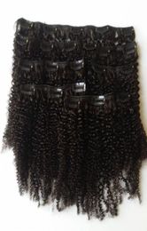 Mongolian Afro Kinky Curly Clip In Human Hair Extensions For Black Women 4mm Natural Black 120g GEASY5603577