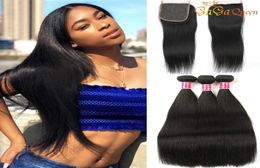 Brazilian Virgin Hair Bundles With Closure 100 Brazillian Straight Human hair with 4x4 closure Brazillian Straight Hair Weave Ext1856087