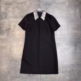 Milan Runway Dress 2024 Black/White O-Neck Short Sleeves Slim Beading Sequins neck Long Dresses Holiday Vestidos De Festa 30510
