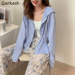 Jackets Women Basic Jackets Loose Hooded Blue White Pink Summer Sun Proof Casual Allmatch Thin Outwear Korean Style Fashion Ins Leisure
