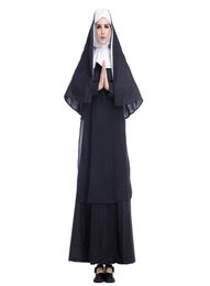 Halloween Costume Clothes for adults Christian Nun Cosplay Black Dress Cape Set Party Vintage Role Play Clothing8191265