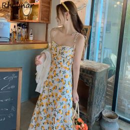 Dress Sleeveless Dress Women Summer Print Fashion Elegant Holiday Sundress Girls Cute Midcalf Allmatch Korean Style Slim Side Slit