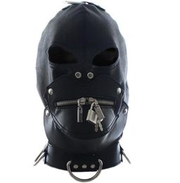 Adult Toys Sexy Bondage Zipper Gimp Head Mask Restraint Hood Faux Leather Harness Fetish R1721582225