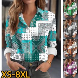 Shirt Women Elegant Button Long Sleeve Sexy Vneck Blouse Autumn Ladies Fashion Clothes New Design Printing Top Vintage Shirt XS8XL