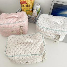 Cosmetic Bags Cotton Cute Quilted Makeup Bag Women's Zipper Organiser Female Cloth Tote Box Shape Portable Bath Supplies For Girls