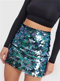 Skirts CHRONSTYLE Women Sequined Skirts Sparkle Slim Short Mini Skirts Shiny Glitter Pencil Skirts Nightwear Party Club Streetwear 2023