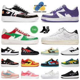 designer new casual shoes sk8 sta abc camo combo pink block shark black patent leather mens women sneakers schuhe loafer platform suede a bathe ape green shark orange