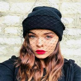 Women Veil Beanies Retro Princess Hat Lady Vintage Mesh Cap Gauze Veil Hat Knitted Women Street Snap192t