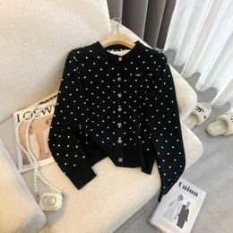 designer MIU Home AutumnWinter New Loose polka dot cardigan round neck long sleeve temperament versatile knitted sweater for women N901