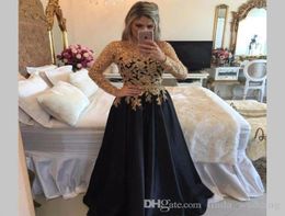 2019 Mother of the Bride Dresses Black Gold Lace Long Sleeves Formal Godmother Evening Wedding Party Guests Gown Plus Size Custom 7264048