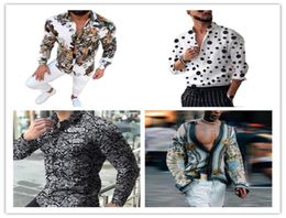 Fashion2021 Spring Digital Printed Shirt Mens Fashion Bohemian Shirts Homme Designer V Neck Tops Casual Mens Lapel Neck Shirts1151456