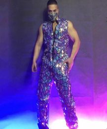 Stage Wear Bar Nightclub Men Dancer Gogo Costume Sexy Club Show Purple Technology Future Theme Mirror Sequins Jumpsuit Performance2677676