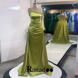 Party Dresses Ranadoo One-Shoulder Beadings Graduation Trendy Sleeveless Prom Evening Gowns Mermaid Satin Zipper Sweep TrainDe Gala