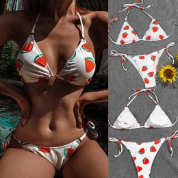 Set Watermelon Print Bikini Set 2022 Women Kawaii Swimsuit High Waist Cute Swimwear Woman Sexy 2 Piece Bathing Suits Beachwear Thong