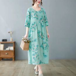 Dress Thin Soft Cotton Blend Loose Cosy Holiday Outdoor Travel Style Women Casual Summer Dress Print Floral Office Lady Work Dress