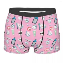 Underpants Men's Boxer Briefs Shorts Panties Dental Teeth Pattern Pink Background Polyester Underwear Male Humour