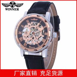 Winner Manual Hollow Mechanical Watch Foreign Trade Cross-Border Mens Watch One Piece Drop Wristwatches272O