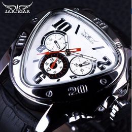 Jaragar Sport Fashion Design Mens Watches Top Brand Luxury Automatic Watch Triangle 3 Dial Display Genuine Leather Strap Clock338J