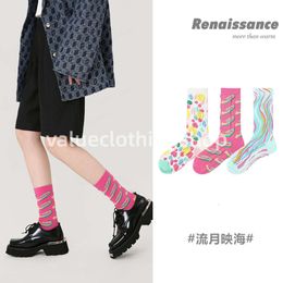 Renaissance womens socks gift box trendy socks fresh and contrasting Colour socks spring and summer womens relief medium tube cotton socks womens