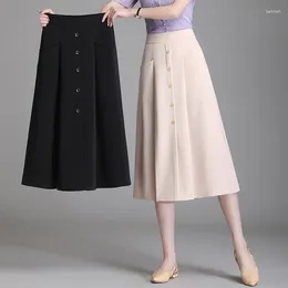 Skirts Korean Women's Mid Skirt 2024 Spring And Autumn Fat MM Slim Loose Wide Leg Large Elastic High Waist Half 5XL