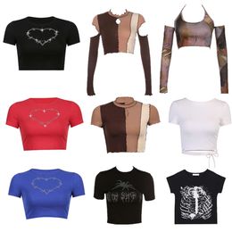 Sexy Women Hollow Out T Shirt Long Sleeve Crop Top Haruku Fashion Y2k Korean Style Knitted Tank Streetwear Clothe O-neck Short