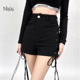 Shorts Summer Bandage Sexy Shorts Women Streetwear Gothic Mini High Waist Lace Up Casual Tight Black Goth Club Fashion Y2k Hot Pants