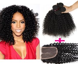 7A Brazilian Curly Virgin Hair 3 Bundles With 1 Top Lace Closure Or Middle Part Brazilian Kinky Curly Virgin Hair Bundles Wit8985529