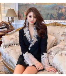 Blazers Autumn and winter heavy embroidery Lu Yi with lace western dress skirt horn sleeve suit jacket female
