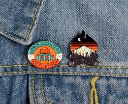 Camping explore enamel pins campfire night sky backpack round badge brooch denim clothes bag lapel pin Jewellery gift for adventure 1180576