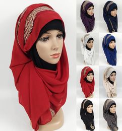 180x75cm High quality Chiffon Women Scarf Plain Muslim Long Shawl rhinestone Hijab Headscarf Lady Hood Wraps Stole5069917