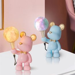 Bear table lamp bedroom bedside lamp children's room violent bear desktop decoration planet lamp night light room decoration lam 240227