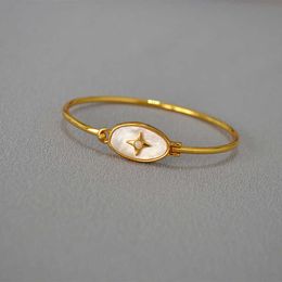 Korean fashion simple white multicolor mother shell inlaid with Aubao brass gold-plated openable thin bracelet female