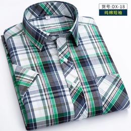 Mens Dress Shirts Short Sleeve Summer Plaid Large Man High Quality Cotton 100% Shirt For Men 7xl Plus Size S-6XL 7XL 8XL 240305