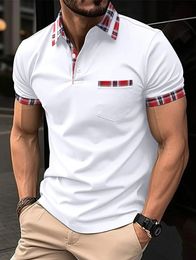 Summer New Mens Casual Short sleeved Polo Shirt Office Fashion Printed Neckline T-shirt Mens Breathable Polo Shirt Mens Clothing 240305