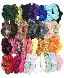 40Pc Girls Hair Ring Women Elastic Hair Scrunchies Rope Solid Scrunchies Band Female Velvet Ponytail Holder Accessories 202907422