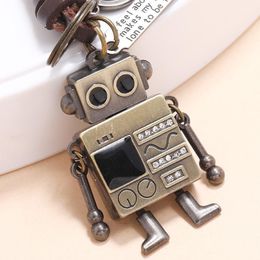 Keychains Vintage Limb Movable Robot Keychain Women Creative Metal Key Pendant Keyrings Men Hand-woven Cowhide Leather Car Chain2394