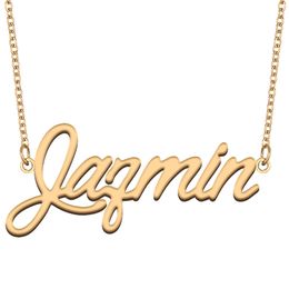 Jazmin name necklace pendant Custom Personalized for women girls children best friends Mothers Gifts 18k gold plated Stainless steel