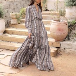 Dress Early Autumn Outfits For Women 2023 Fashion Temperament Casual Maxi Dress Long Sleeve Beach Sundress Bohemian Print Long Dresses