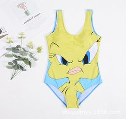 Women Bathing Suits Sexy One Piece Swimsuit Cartoon Duck Print Bikini Swim Tankini Cute Girls Onepiece Swimwear4964266